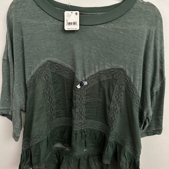 NWT Free People Fall In Love Lace Cropped Top, Washed Army, Large - Picture 2 of 6